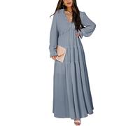 FEATEFACE Maxikleid in Übergröße für Damen 2024, Blumenmuster, Herbst, locker, V-Ausschnitt, lässig, trendig, Boho, bedruckt, Strandkleid, A-Linie, Q, M