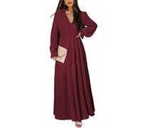 FEATEFACE Maxikleid in Übergröße für Damen 2024, Blumenmuster, Herbst, locker, V-Ausschnitt, lässig, trendig, Boho, bedruckt, Strandkleid, A-Linie, O, M