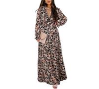 FEATEFACE Maxikleid in Übergröße für Damen 2024, Blumenmuster, Herbst, locker, V-Ausschnitt, lässig, trendig, Boho, bedruckt, Strandkleid, A-Linie, N, M
