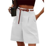 FEATEFACE Shorts für Damen, Bermuda-Shorts, leger, elastisch, hohe Taille, weites Bein, knielang, mit Taschen, Sommer-Shorts, weiß, Medium
