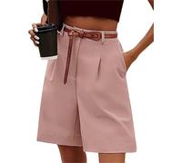 FEATEFACE Shorts für Damen, Bermuda-Shorts, leger, elastisch, hohe Taille, weites Bein, knielang, mit Taschen, Sommer-Shorts, blassrosa, Medium