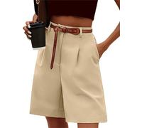 FEATEFACE Shorts für Damen, Bermuda-Shorts, leger, elastisch, hohe Taille, weites Bein, knielang, mit Taschen, Sommer-Shorts, khaki, Medium