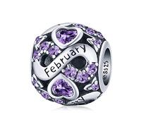 Februar Birthstone Charms 925 Sterling Silber Liebe Herz Openwork Bead für Pandora Charms Armbänder mit 5A Cubic Zirkonia, Geburtstag Muttertag Schmuck Geschenke Frauen Mädchen