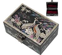 February Mountain Mother of Pearl Small Jewelry Box for women - Handmade Made in Korea - Unique Gift ideas for Mom,Girl friend,Sister,Grandma Birthday, Anniversary, Christmas (Crane)