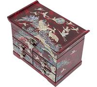 February Mountain Mother of Pearl Wooden Jewelry Organizer Box - Jewelry Storage Box for Women, Features Spacious Drawers, Ideal for Rings, Bracelets, Watches, Chains, Accessories (Crane_Red)