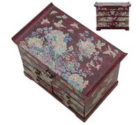 February Mountain Mother of Pearl Wooden Jewelry Organizer Box - Jewelry Storage Box for Women, Features Spacious Drawers, Ideal for Rings, Bracelets, Watches, Chains, Accessories (Peony_Red)