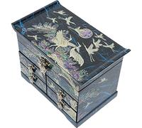 February Mountain Mother of Pearl Wooden Jewelry Organizer Box - Jewelry Storage Box for Women, Features Spacious Drawers, Ideal for Rings, Bracelets, Watches, Chains, Accessories (Crane_Blue)