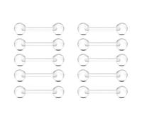 Fectas 10er Zungenpiercing Brustwarzenpiercing Set Bioflex Kunststoff Barbell 12/14/16/18mm Piercing Schmuck