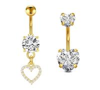 FECTAS 2stk Bauchnabelpiercing Gold 10mm Chirurgenstahl Bauchpiercing Piercing Bauchnabel Schmuck Herz
