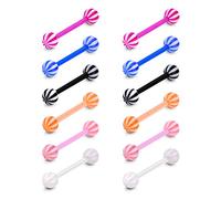 FECTAS 6 Paar Plastik Zungenpiercing Brustwarzenpiercing Bioflex Flexibel Kunststoff 16mm Piercing Set