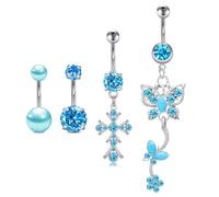 FECTAS Bauchnabelpiercing Hängend 10mm Stablänge Edelstahl Diamant Herz Schmetterling Piercing Bauchnabel Anhänger Set Blau