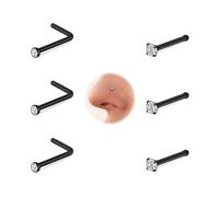 FECTAS Nasenpiercing 22G Hypoallergen L-Form Gerade 5/7/9 mm Länge Nasenstecker Edelstahl 1,5/2/2,5 mm Diamantdünn Kleiner Nasen Piercing Schmuck Schwarz