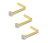 FECTAS Nasenpiercing L-förmige Nasenstecker 20G L Bend Nase Piercing Schmuck Edelstahl 1,5mm Diamant CZ Gold 3stk