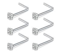 FECTAS Nasenpiercing L-förmige Nasenstecker 20G L Bend Nase Piercing Schmuck Edelstahl 2,5mm Diamant CZ Silber