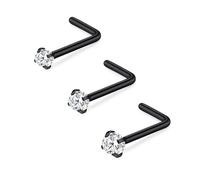 FECTAS Nasenring L Form Nasenstecker 20G L Shaped Nose Piercing Schmuck Edelstahl 1,5mm 2mm 2,5mm 3mm Diamant Silber Schwarz 3stk