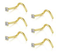 FECTAS Nasenring Schraube Nasenstecker 20G Korkenzieher Nasenpiercing Schmuck Edelstahl 1,5mm Diamant CZ Gold