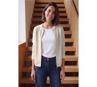 Strickjacke CECIL, Damen, Gr. M (40), beige (oat milk beige melange), Stoff, 58% Polyester, 37% Baumwolle, 5% Polyamid, unifarben, comfort fit normal, Rundhals, Rippbündchen, Strickjacken Strickjacke,