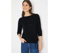 Langarmshirt CECIL, Damen, Gr. L (42), schwarz, Stoff, 65% Polyamid, 23% Polyester, 12% Viskose, gemustert, normal normal, U-Boot-Ausschnitt, abgesteppt, Shirts Langarmshirt, mit Tunnelzug am Saum (82