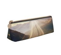 Federmäppchen aus Leder mit gelbem Sonnenblumenfeld, dreieckig, für Mädchen und Jungen, mit Reißverschluss, Federmäppchen, Stifttasche, Organizer für Studenten, Schule, Büro, Universität, Sonnenschein