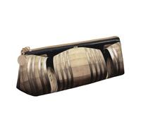 Federmäppchen aus Leder mit gelbem Sonnenblumenfeld, dreieckig, für Mädchen und Jungen, mit Reißverschluss, Federmäppchen, Stifttasche, Organizer für Studenten, Schule, Büro, Universität, Weinfässer