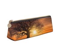 Federmäppchen aus Leder mit gelbem Sonnenblumenfeld, dreieckig, für Mädchen und Jungen, mit Reißverschluss, Federmäppchen, Stifttasche, Organizer für Studenten, Schule, Büro, Universität, Baum bei