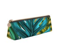 Federmäppchen aus Leder mit gelbem Sonnenblumenfeld, dreieckig, für Mädchen und Jungen, mit Reißverschluss, Federmäppchen, Stifttasche, Organizer für Studenten, Schule, Büro, Universität, Tropisches