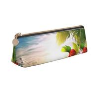 Federmäppchen aus Leder mit gelbem Sonnenblumenfeld, dreieckig, für Mädchen und Jungen, mit Reißverschluss, Federmäppchen, Stifttasche, Organizer für Studenten, Schule, Büro, Universität, Tropischer