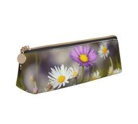 Federmäppchen aus Leder mit gelbem Sonnenblumenfeld, dreieckig, für Mädchen und Jungen, mit Reißverschluss, Federmäppchen, Stifttasche, Organizer für Studenten, Schule, Büro, Universität, Wildblume