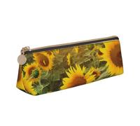 Federmäppchen aus Leder mit Sonnenaufgang-Aufdruck, dreieckig, für Mädchen und Jungen, mit Reißverschluss, Federmäppchen für Studenten, Schule, Büro, Universität, Sonnenblumenfeld, Einheitsgröße