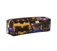 Federmäppchen aus mexikanischem Boho-Leder, mit Reißverschluss, dreidimensionales Federmäppchen mit großem Fassungsvermögen, langlebig, praktisch, tragbar, Las Vegas Night, Einheitsgröße