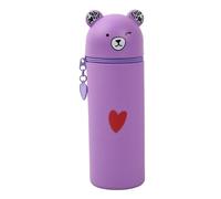 Federmäppchen Aus Weichem Silikon, Stand Up Pen Case Bear Style Weichem Silikon Kawaii, Bär Cup Pencil Case, Niedliches Stand-Federmäppchen Mäppchen, Schlampermäppchen für Studenten Mädchen (Lila)