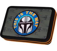 Federmäppchen COOLPACK "Etui XL, Star Wars, Mandalorian, mit 2 Reißverschlüssen", Kinder, grau (mandalorian), Polyester, Schreibgeräteetuis Federmäppchen, befüllt (23678862-0) mandalorian