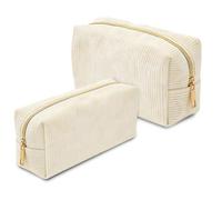 Federmäppchen Cord-Stoff - Federtasche, Portable Schulmäppchen Pencil Case, Große Kapazität Mäppchen mit praktischem Reißverschluss, für Teenager Schule, Büro, 2 Stück, Groß und Mittel, Beige