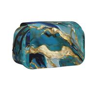 Federmäppchen für Erwachsene, Azurit, Blaugrün und Folie, Gold, Öl-Marmor-Muster, langlebige Stift-Tragetasche, Schwarz , Einheitsgröße, Taschen-Organizer