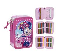 Federmäppchen für Kinder Minnie Maus, Rosa, Reißverschluss, 12,5 x 6,5 x 19,5 cm, Dreifachfach, inklusive Zubehör, Originalprodukt, entworfen in Spanien, Rosa, Federmäppchen