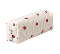 Federmäppchen, leicht, ästhetisch, für Büro, Uni, Schule, Aufbewahrungstasche, Organizer, Make-up-Tasche, Kosmetiktasche für Mädchen, Jungen, Kinder (Blumen, Beige Erdbeere)