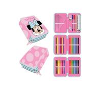 Federmäppchen Minnie Maus für Mädchen, Rosa, Einheitsgröße mit Schreibwarenzubehör, doppeltem Reißverschluss und Fächern, offizielles Disney-Lizenzprodukt für Schule und Schulbeginn
