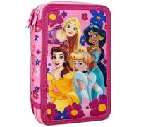 Federmäppchen mit 3 Fächern, für Disney-Prinzessinnen Fan, 44 Stück, inklusive Stifte, Bleistifte, Marker, Buntstifte, Scheren - Grundschule und Geschenk - Offizielles Gadget für Mädchen