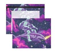 Federmäppchen mit 3 Löchern für 3 Ringe, 2 Stück, Lehrer, Kunstbedarf, Aufbewahrung, Cartoon, cooler Astronaut, Reiten, Hai, psychedelische Galaxie, Weltraum