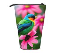 Federmäppchen mit bunten Blumen und Vögeln, vertikal, einziehbar, Schreibwaren-Box, für Erwachsene, Büro, Organizer-Box