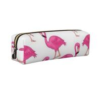 Federmäppchen mit Flamingo-Motiv, Leder, Stiftehalter für Arbeit und Büro, mit Reißverschluss, Pink, gold, One Size, Federmäppchen aus Leder