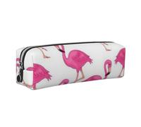 Federmäppchen mit Flamingo-Motiv, Leder, Stiftehalter für Arbeit und Büro, mit Reißverschluss, Pink, silber, One Size, Federmäppchen aus Leder