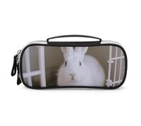 Federmäppchen mit Griff, Motiv: Hase im Käfig, große Kapazität, PU-Leder, Federmäppchen, Büro-Organizer, tragbare Kosmetiktasche für Reisen, Zuhause