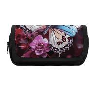 Federmäppchen mit großem Fassungsvermögen, bunte Schmetterlinge auf Blumen, Federmäppchen für Herren, ästhetische Stifttasche, Bürowerkzeug-Organizer, Stil:, Einheitsgröße