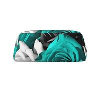 Federmäppchen mit großem Fassungsvermögen, Kosmetiktasche mit Reißverschluss, Kosmetiktasche mit Reißverschluss, Schwarz / Weiß / Blaugrün / Grau, silber, Einheitsgröße