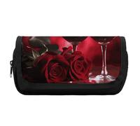 Federmäppchen mit großem Fassungsvermögen, Rosen und Gläsern von Rotwein, Federmäppchen für Herren, ästhetisches Federmäppchen, Bürowerkzeug-Organizer, Stil:, One size