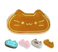 Federmäppchen mit niedlichem Katzen-Motiv, großes Fassungsvermögen, groß, weicher Plüsch, Happy Kitty, flauschige Kleidung, Reißverschluss, Make-up-Tasche, Büroaufbewahrung, Stiftetasche, gelbe Katze