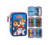 Federmäppchen mit Paw Patrol Zubehör für Jungen und Mädchen, Schulmäppchen mit doppeltem Reißverschluss, blau, mit Schreibwarenset (Bleistifte, Marker, Lineal), offizielles Lizenzprodukt, Zurück zum