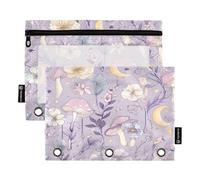 Federmäppchen mit Pilz-Blumenmuster, für 3-Ringbücher mit Reißverschluss, 2 Stück, Federmäppchen mit transparentem Fenster, Kosmetiktasche für Büro, College, Mehrfarbig, Einheitsgröße