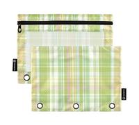 Federmäppchen mit Reißverschluss und transparentem Fenster, Gelb-Grün, Limettengrün, Mojito-Quadrate mit Reißverschluss, transparentes Fenster und Ösen, 3 Ringe, Bindertasche für Schule, Büro und